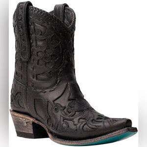 Lane Robin Black Leather Inlay Western Boots Sz-5.5